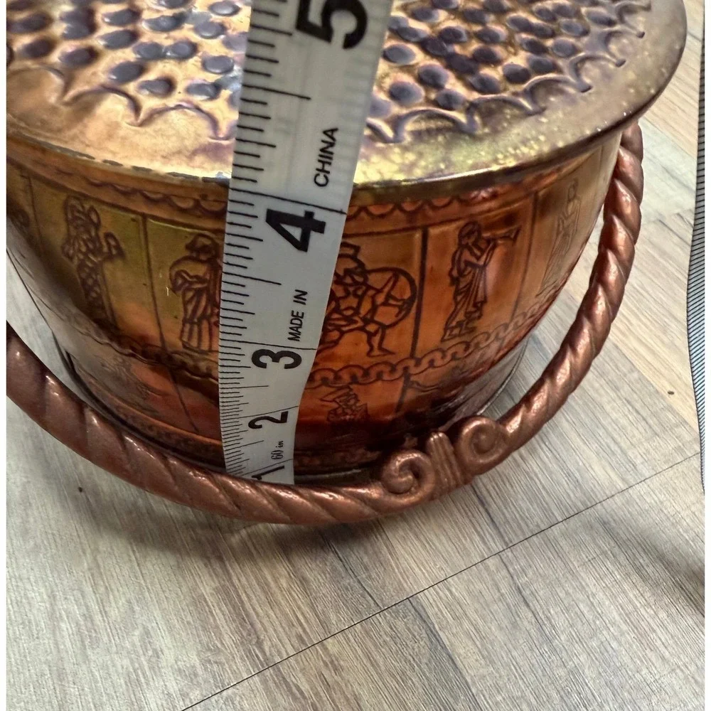Vintage West Germany Copper Tone Lidded Bowl Greek Motif Friedel‎ Mark